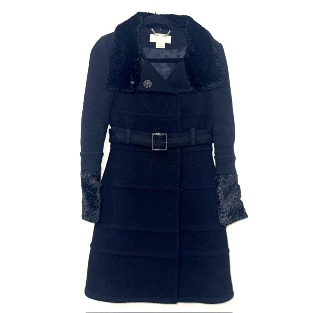 Karen Millen Wool Faux Fur Trim Overcoat - Black 8